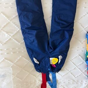 Boden Kids Blue Snow Pants with colorful suspenders